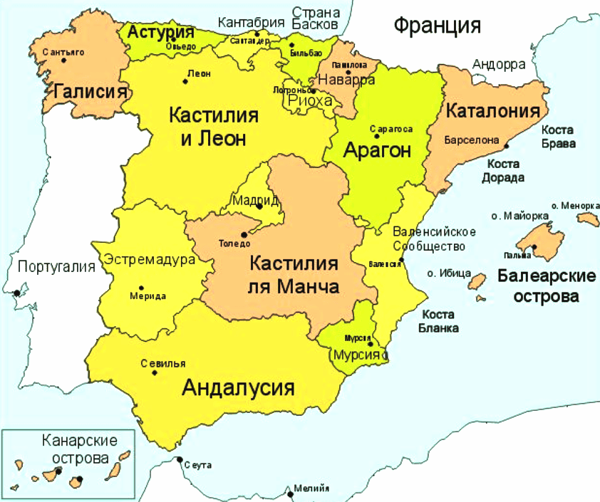 Карта Испании с провинциями